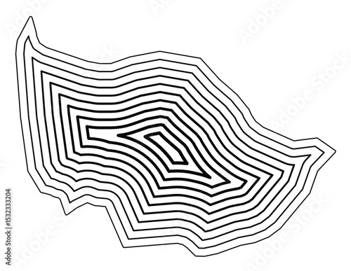 Symbol Map of the Kanton Zug (Switzerland) showing the state border buffered inside with black tapering lines