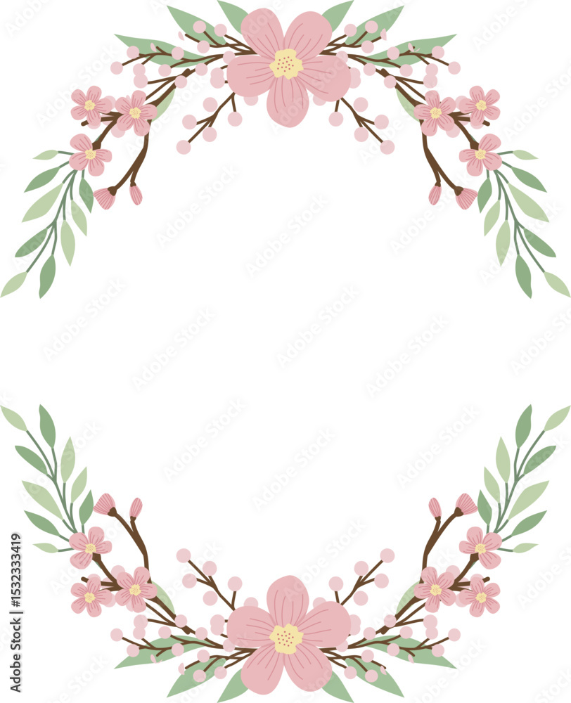 Fototapeta premium Floral Wreath Frame of Flowers for Wedding Invitation 