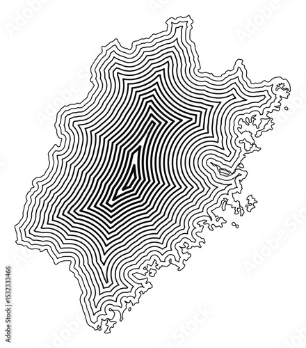 Symbol Map of the Province Fujian (People's Republic of China) showing the state border buffered inside with black tapering lines