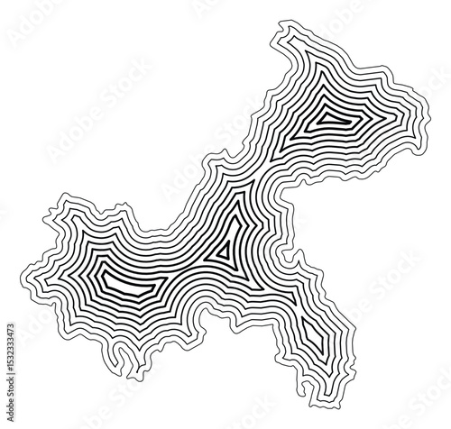 Symbol Map of the Municipality Chongqing (People's Republic of China) showing the state border buffered inside with black tapering lines