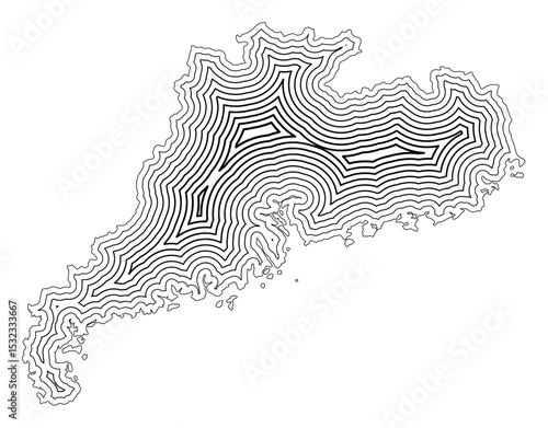 Symbol Map of the Province Guangdong (People's Republic of China) showing the state border buffered inside with black tapering lines
