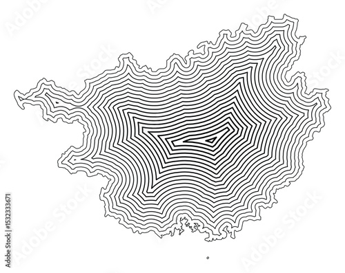 Symbol Map of the Autonomous Region Guangxi (People's Republic of China) showing the state border buffered inside with black tapering lines