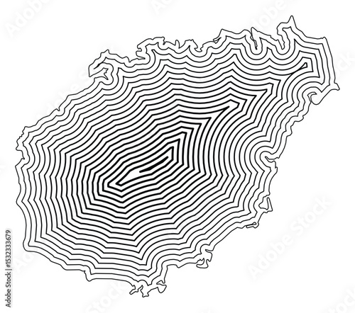 Symbol Map of the Province Hainan (People's Republic of China) showing the state border buffered inside with black tapering lines