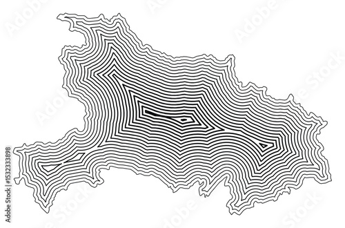 Symbol Map of the Province Hubei (People's Republic of China) showing the state border buffered inside with black tapering lines