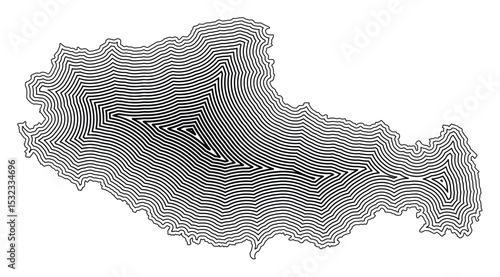 Symbol Map of the Autonomous Region Xizang (People's Republic of China) showing the state border buffered inside with black tapering lines