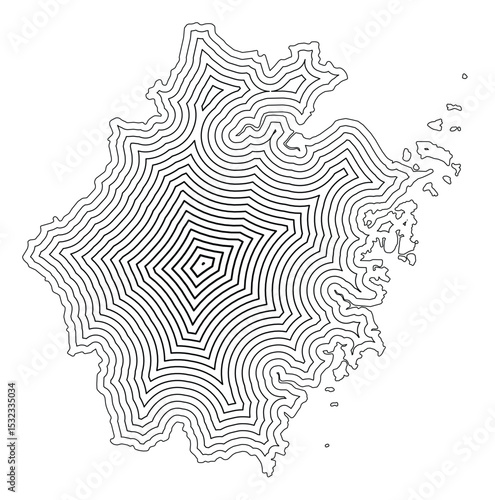 Symbol Map of the Province Zhejiang (People's Republic of China) showing the state border buffered inside with black tapering lines