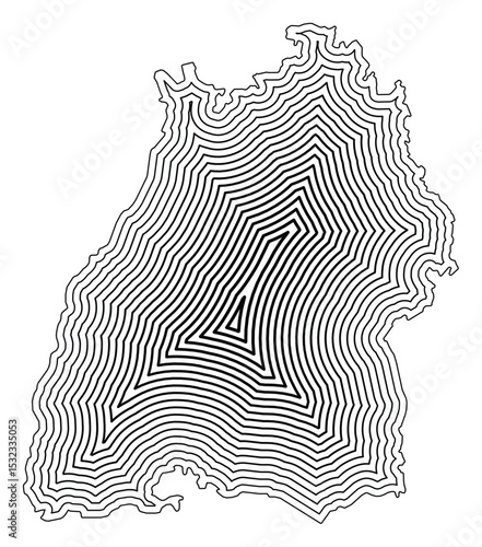 Symbol Map of the Bundesland Baden-Wuerttemberg (Germany) showing the state border buffered inside with black tapering lines