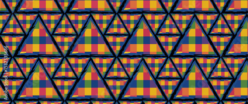 Colorful plaid triangle pattern with high contrast — ideal for bold fashion designs, unique textiles, or standout digital backgrounds.