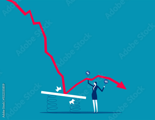 Economic crisis. Woman tries to soften it with an interst rate sign