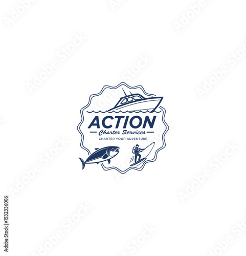 Elegant fishing charter logos with marine elements – perfect for branding tour companies, boat rentals, or ocean-related businesses.