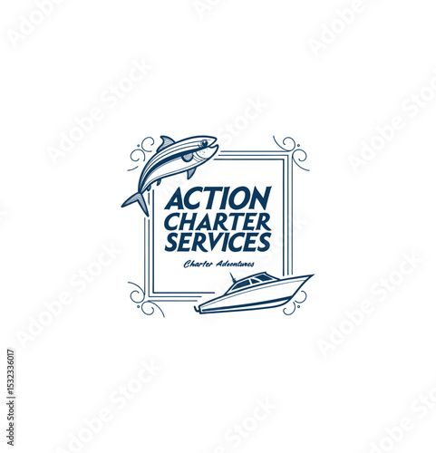 Elegant fishing charter logos with marine elements – perfect for branding tour companies, boat rentals, or ocean-related businesses.