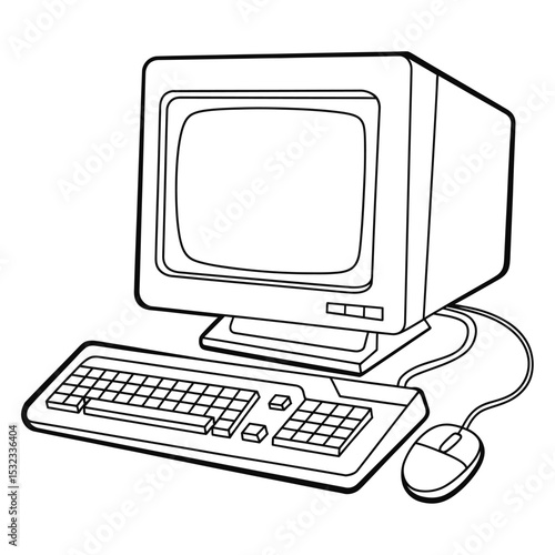 Retro computer illustration black and white