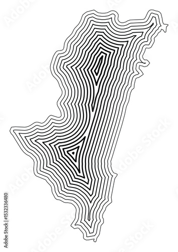 Symbol Map of the Prefecture Miyazaki (Japan) showing the state border buffered inside with black tapering lines