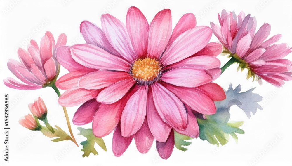 Obraz premium hand drawn watercolor pink daisy flower isolated on white background
