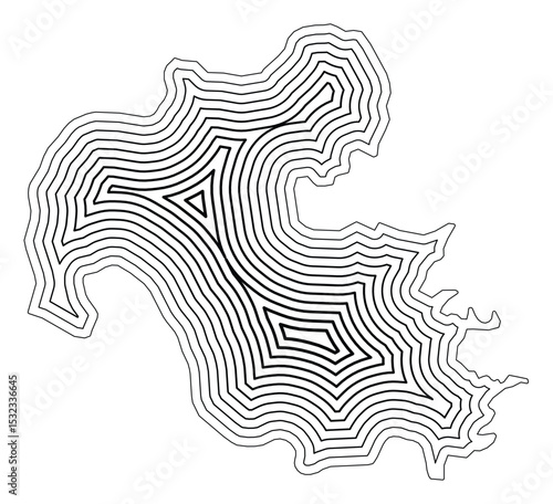 Symbol Map of the Prefecture Oita (Japan) showing the state border buffered inside with black tapering lines