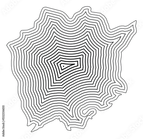 Symbol Map of the Prefecture Okayama (Japan) showing the state border buffered inside with black tapering lines