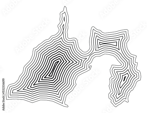 Symbol Map of the Prefecture Shizuoka (Japan) showing the state border buffered inside with black tapering lines