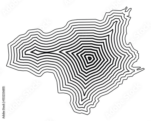 Symbol Map of the Prefecture Tokushima (Japan) showing the state border buffered inside with black tapering lines