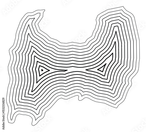 Symbol Map of the Prefecture Toyama (Japan) showing the state border buffered inside with black tapering lines