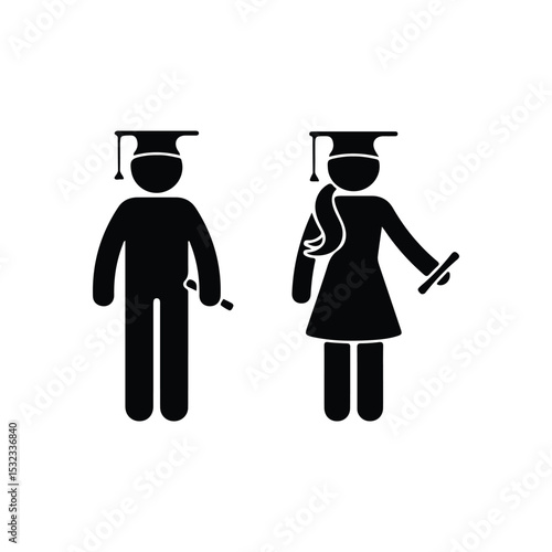 Master Girl And Boy Vector icon sign symbol wearing master graduation cap black  And holding degree in hands vector silhouette illustration icon set men women master degree complete achievement 