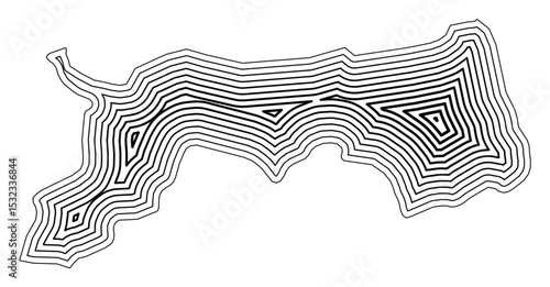 Symbol Map of the Prefecture Tottori (Japan) showing the state border buffered inside with black tapering lines