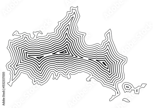 Symbol Map of the Prefecture Yamaguchi (Japan) showing the state border buffered inside with black tapering lines
