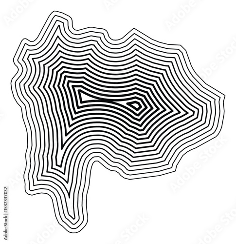 Symbol Map of the Prefecture Yamanashi (Japan) showing the state border buffered inside with black tapering lines