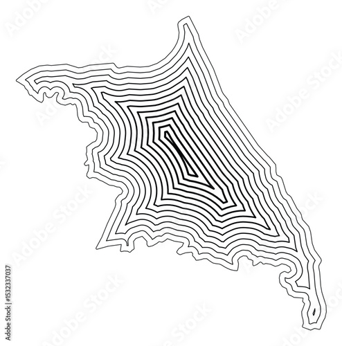 Symbol Map of the Province Gangwon (South Korea) showing the state border buffered inside with black tapering lines