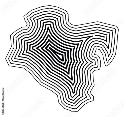 Symbol Map of the Metropolitan City Ulsan (South Korea) showing the state border buffered inside with black tapering lines