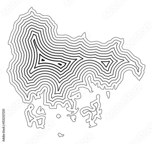 Symbol Map of the Province South Gyeongsang (South Korea) showing the state border buffered inside with black tapering lines