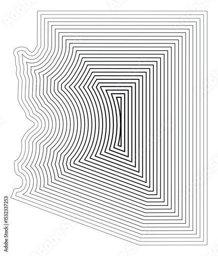 Symbol Map of the State Arizona (United States of America) showing the state border buffered inside with black tapering lines