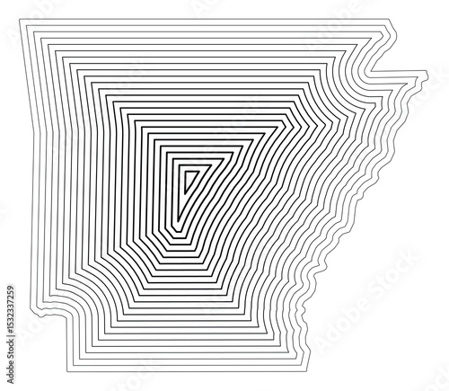 Symbol Map of the State Arkansas (United States of America) showing the state border buffered inside with black tapering lines