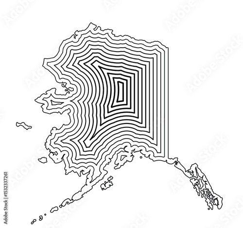 Symbol Map of the State Alaska (United States of America) showing the state border buffered inside with black tapering lines