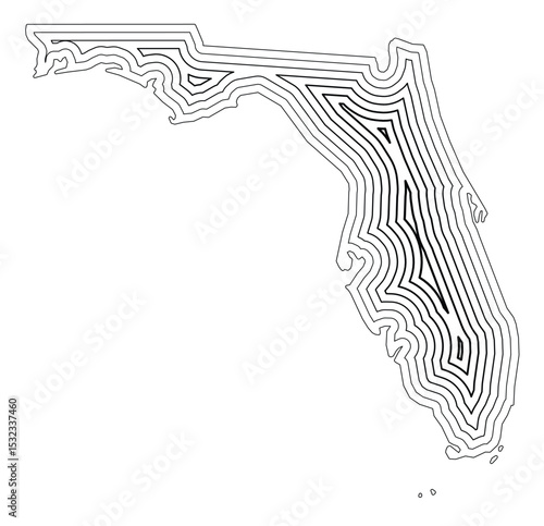 Symbol Map of the State Florida (United States of America) showing the state border buffered inside with black tapering lines