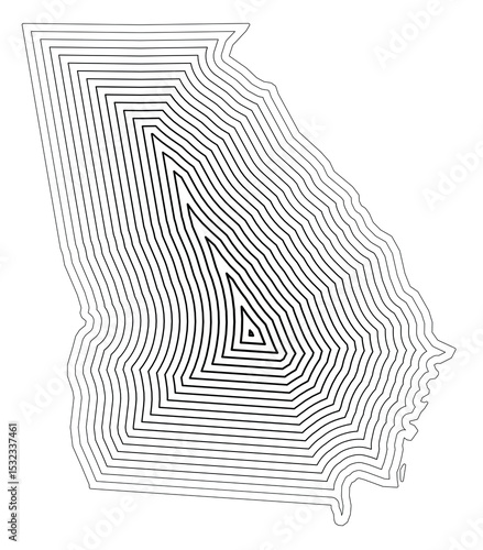 Symbol Map of the State Georgia (United States of America) showing the state border buffered inside with black tapering lines