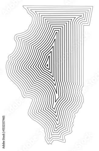 Symbol Map of the State Illinois (United States of America) showing the state border buffered inside with black tapering lines
