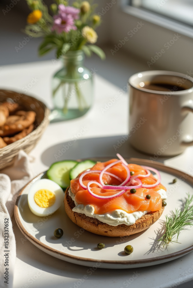 Cozy Smoked Salmon Bagel Brunch Setup with Fresh Toppings Cozy Smoked Salmon Bagel Brunch Setup with Fresh Toppings