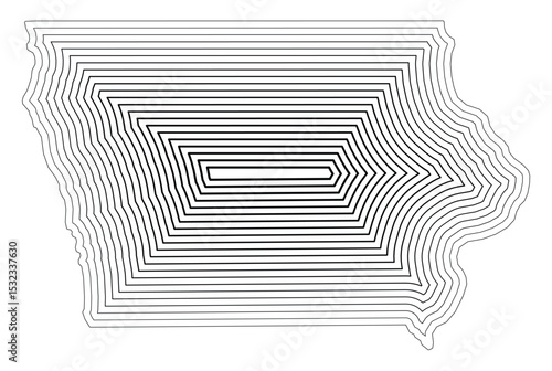 Symbol Map of the State Iowa (United States of America) showing the state border buffered inside with black tapering lines