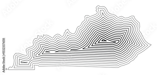 Symbol Map of the State Kentucky (United States of America) showing the state border buffered inside with black tapering lines