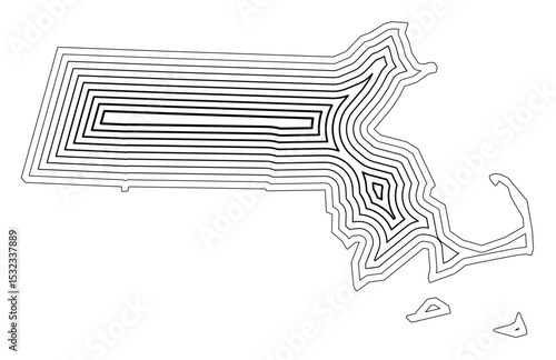Symbol Map of the State Massachusetts (United States of America) showing the state border buffered inside with black tapering lines