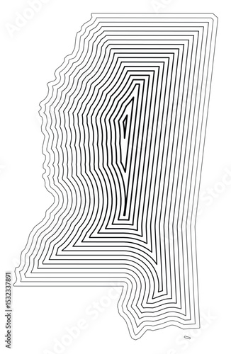Symbol Map of the State Mississippi (United States of America) showing the state border buffered inside with black tapering lines