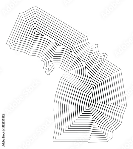 Symbol Map of the State Michigan (United States of America) showing the state border buffered inside with black tapering lines