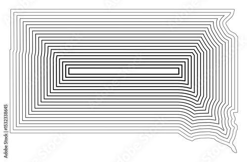 Symbol Map of the State South Dakota (United States of America) showing the state border buffered inside with black tapering lines