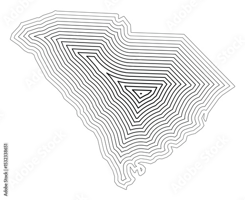 Symbol Map of the State South Carolina (United States of America) showing the state border buffered inside with black tapering lines