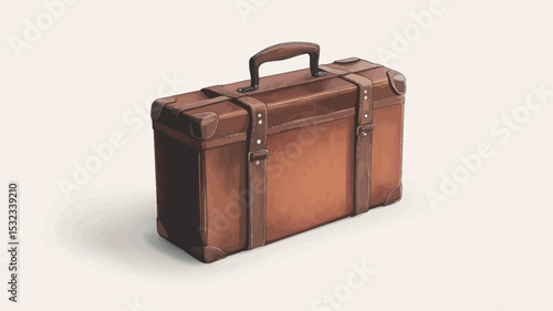 The image showcases a vintage brown leather suitcase photographed against a plain white background. The suitcase is rectangular in shape with a slightly worn, textured appearance indicative of age.