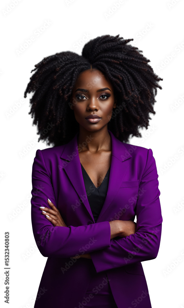 A Black female business leader in dark magenta, arms confidently folded, illuminated by light patterns of financial analysis, business growth A Black female business leader in dark magenta, arms confidently folded, illuminated by light patterns of financial analysis, business growth