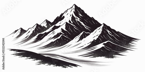 Ink dry brush stroke of moutain illustration abstract black vector