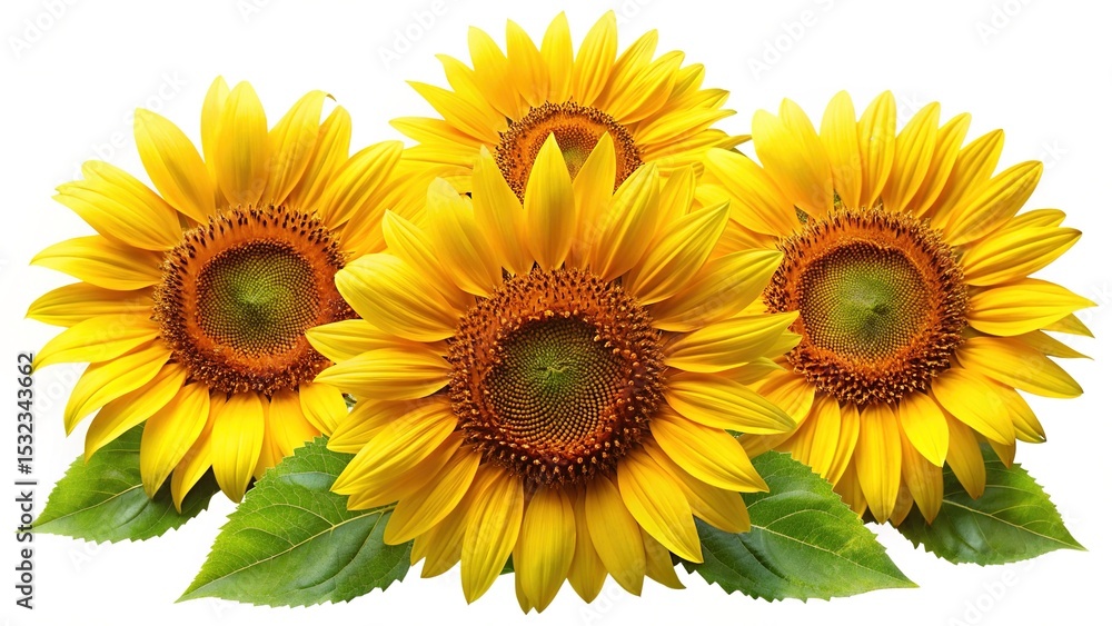 Fototapeta premium Beautiful sunflowers in full bloom against a bright white background creates a serene atmosphere