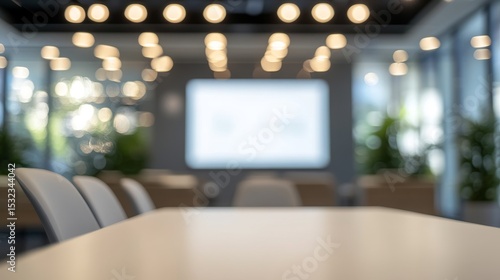 Modern meeting room with blurred background for presentations. Ideal for corporate events and conferences.