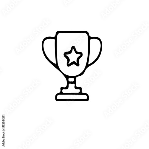 A simple line drawing of a trophy with a star on it isolated on a white background illustration art